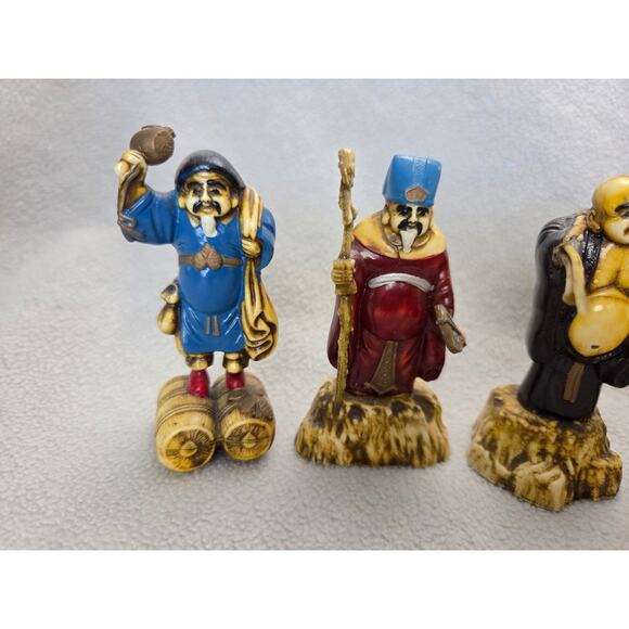 Lot 7 Gods of Good Fortune Antique Celluloid Japanese MCM Numbered - Picture 5 of 14